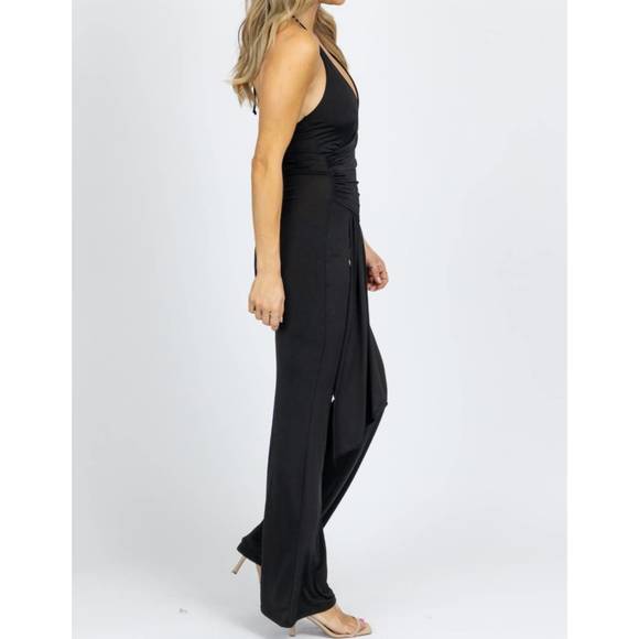 NEW BLUE BLUSH halter ruche front jumpsuit in black - Picture 3 of 4